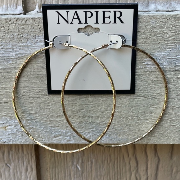 Extra Large Textured Hoop Earrings Gold Tone by Napier - Picture 1 of 4